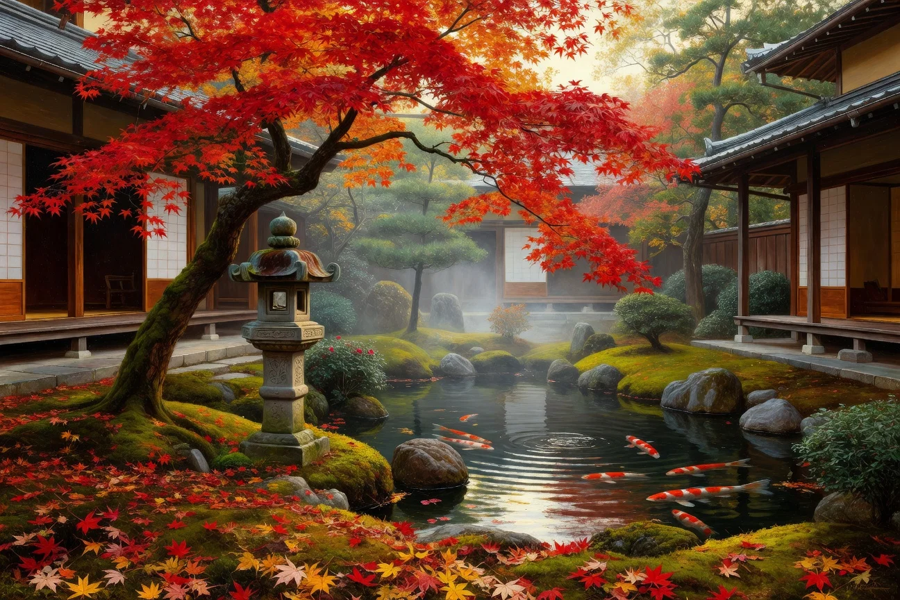 日本庭園（紅葉・鯉） - Grok Build /imagine で生成